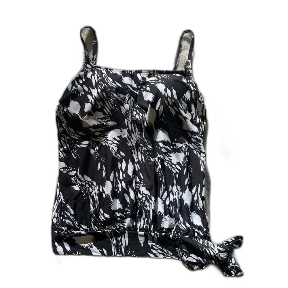 NWT Sonnet Shores Tankini Top Black and White Print Swimsuit Sz 6 Beach Cruise